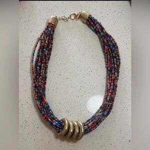 Vtg Chicos Multicolored Chunky Beaded
Statement Necklace Bold Gold Tone